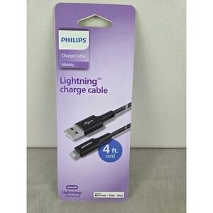Philips Lightning to USB-A Charge Cable 4ft Black‎ MFi Certified DLC4104V/37 NEW